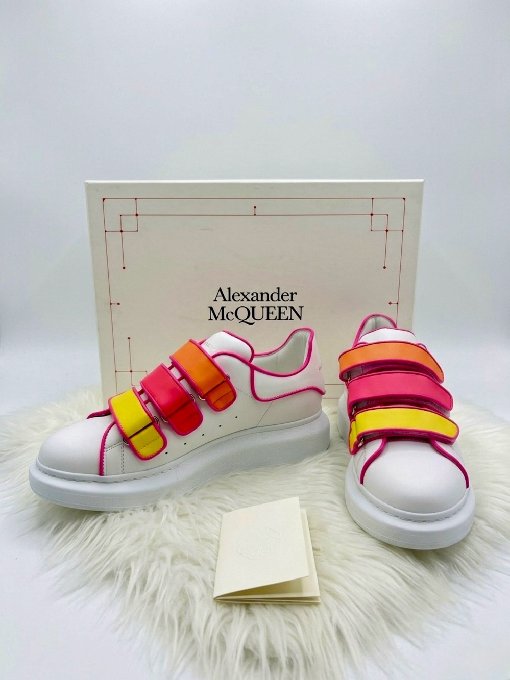 NWT Alexander McQUEEN White Sneakers with Pink, Orange & Yellow Straps